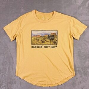 Aerie Ranchin Ain't Easy Graphic Tee Womens Small Yellow Western Cowgirl
